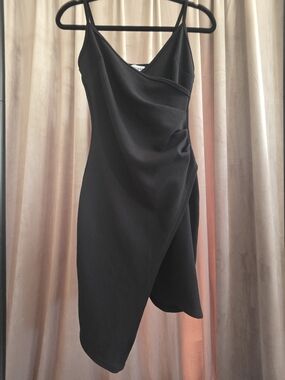 Almost Famous Black Asymmetrical Draped Slip Dress Size S